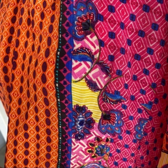 Anthropologie Bhanuni by Jyoti Beaded Emilia Peasant Blouse Medium Boho Bright - Picture 6 of 12